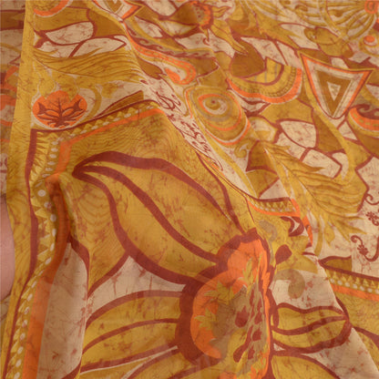 Sanskriti Vintage Sarees Indian Heena-Green Georgette Printed Sari Craft Sustainable Fabric