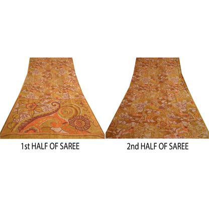 Sanskriti Vintage Sarees Indian Heena-Green Georgette Printed Sari Craft Sustainable Fabric