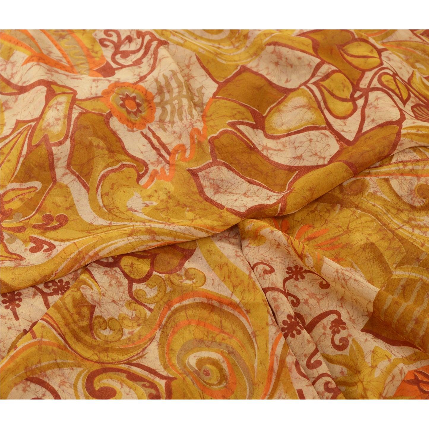 Sanskriti Vintage Sarees Indian Heena-Green Georgette Printed Sari Craft Sustainable Fabric