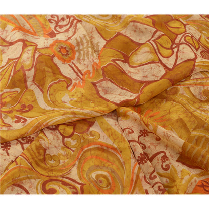 Sanskriti Vintage Sarees Indian Heena-Green Georgette Printed Sari Craft Sustainable Fabric