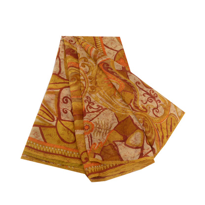 Sanskriti Vintage Sarees Indian Heena-Green Georgette Printed Sari Craft Sustainable Fabric