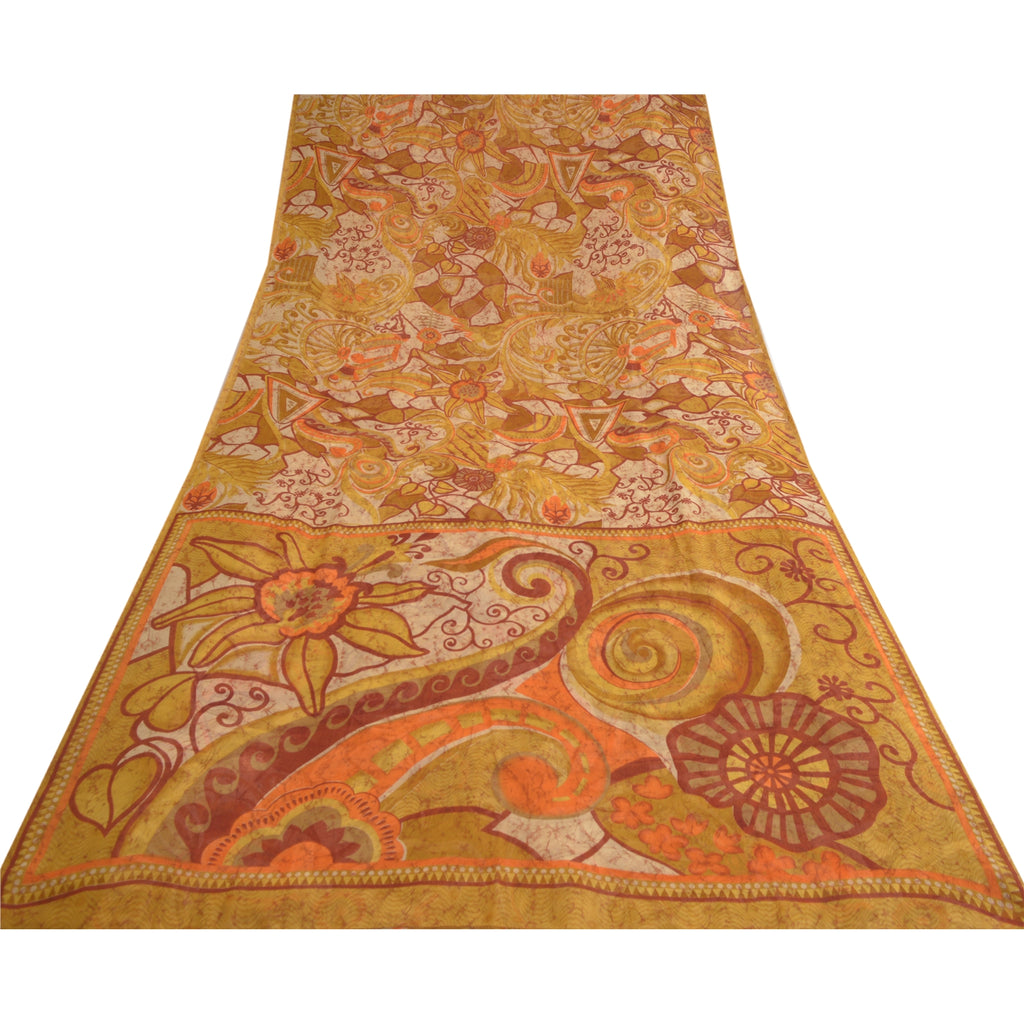 Sanskriti Vintage Sarees Indian Heena-Green Georgette Printed Sari Craft Sustainable Fabric