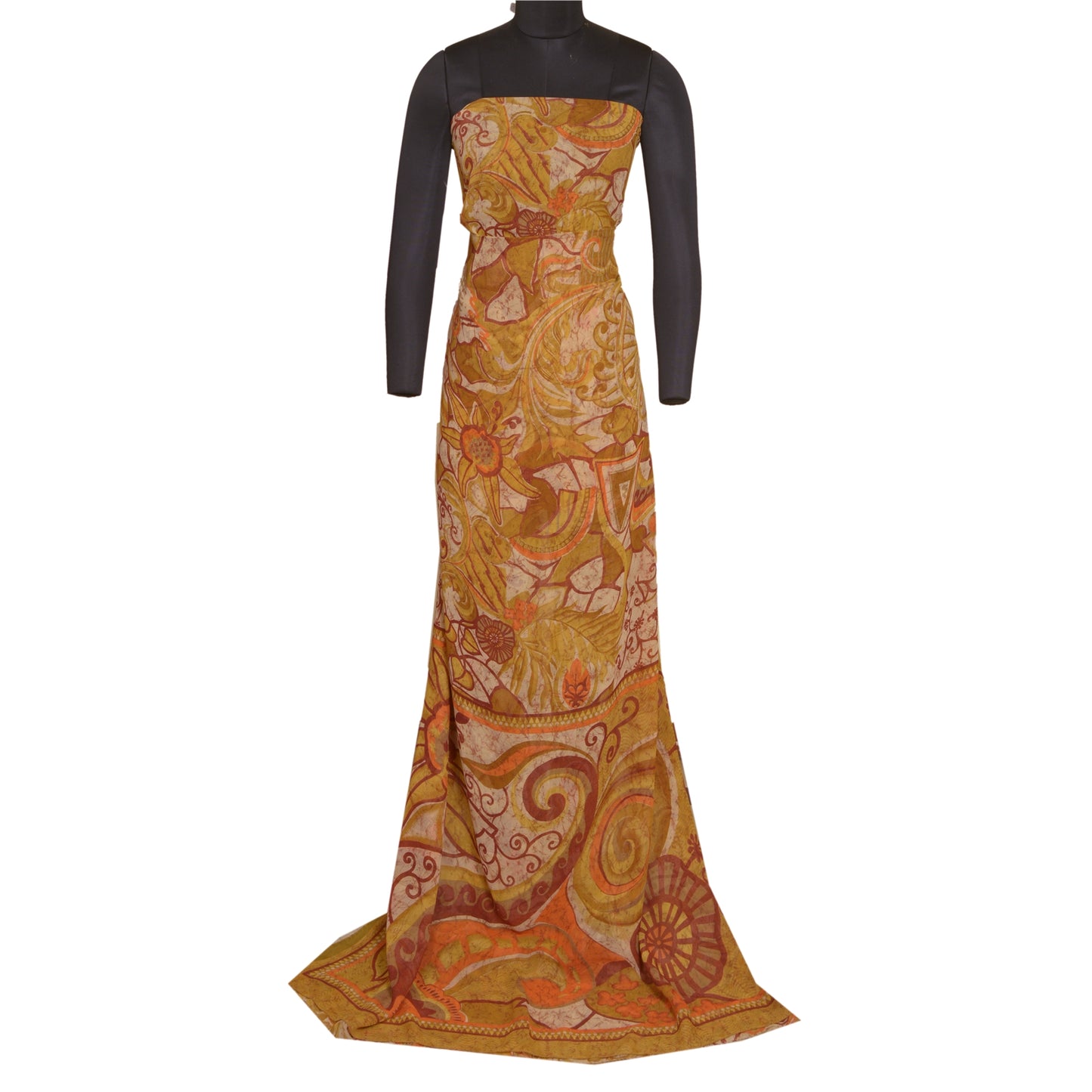 Sanskriti Vintage Sarees Indian Heena-Green Georgette Printed Sari Craft Sustainable Fabric