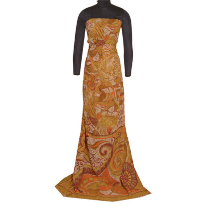 Sanskriti Vintage Sarees Indian Heena-Green Georgette Printed Sari Craft Sustainable Fabric