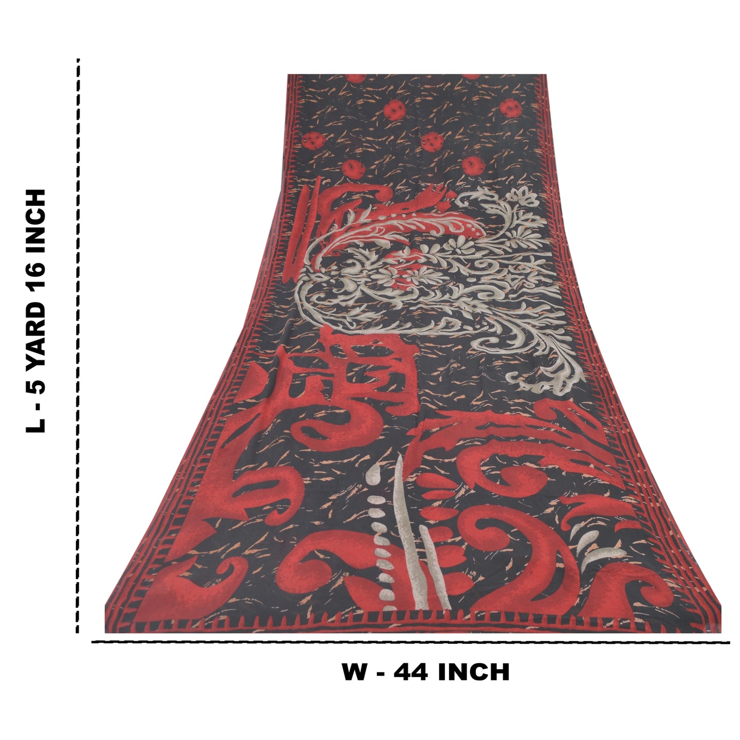 Sanskriti Vintage Sarees Black/Red Pure Georgette Silk Printed Sari Craft Sustainable Fabric