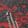 Sanskriti Vintage Sarees Black/Red Pure Georgette Silk Printed Sari Craft Sustainable Fabric