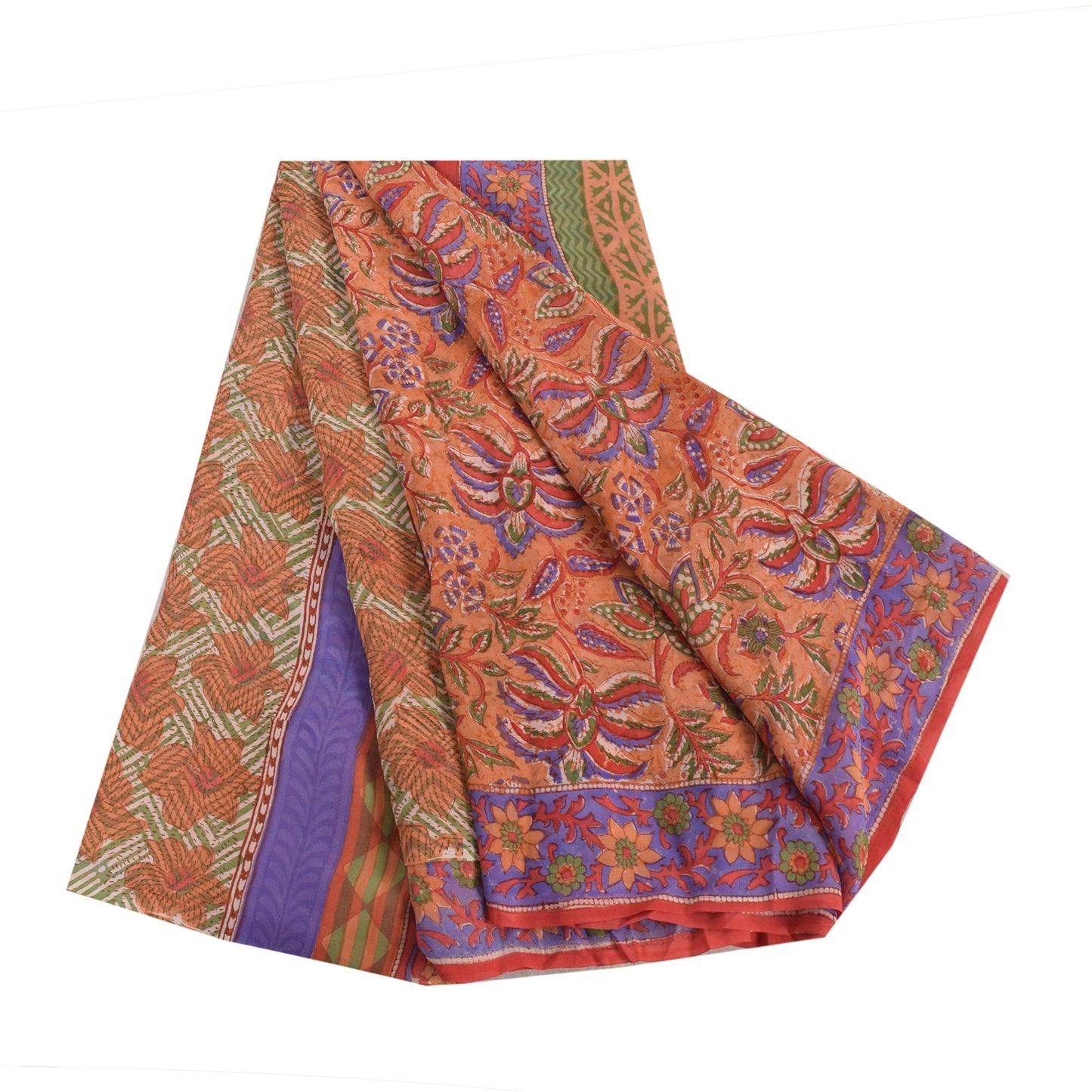 Sanskriti Vintage Sarees Peach 100% Pure Georgette Printed Sari 5yd Craft Sustainable Fabric