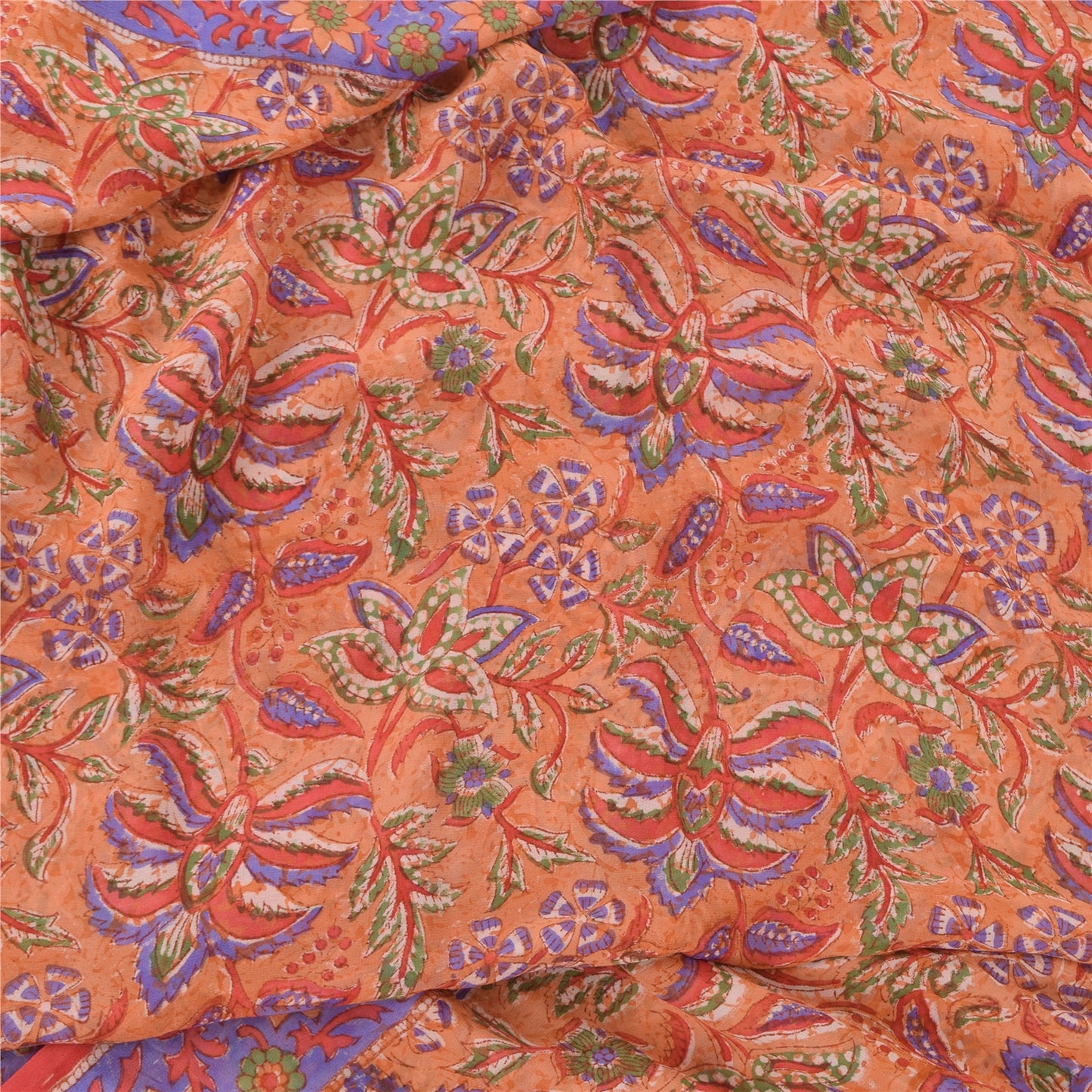 Sanskriti Vintage Sarees Peach 100% Pure Georgette Printed Sari 5yd Craft Sustainable Fabric
