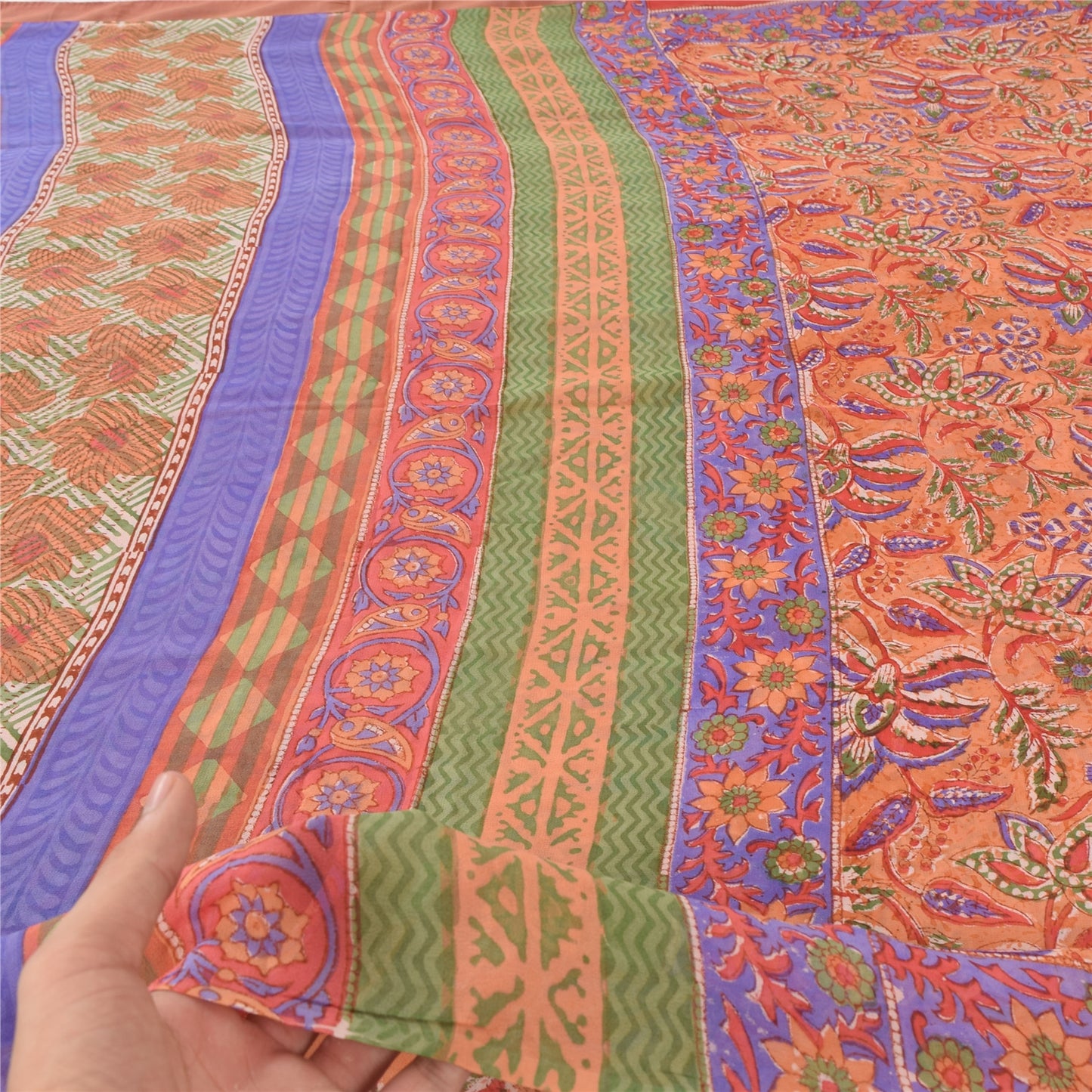 Sanskriti Vintage Sarees Peach 100% Pure Georgette Printed Sari 5yd Craft Sustainable Fabric