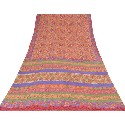 Sanskriti Vintage Sarees Peach 100% Pure Georgette Printed Sari 5yd Craft Sustainable Fabric