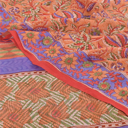 Sanskriti Vintage Sarees Peach 100% Pure Georgette Printed Sari 5yd Craft Sustainable Fabric