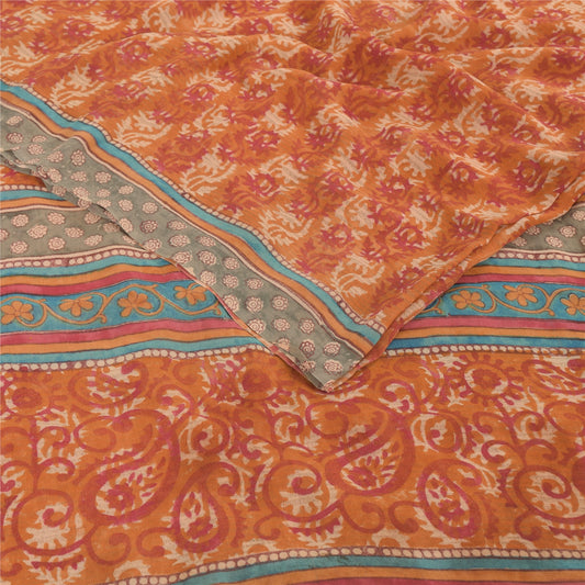 Sanskriti Vintage Sarees Multi Pure Georgette Silk Printed Sari 5yd Craft Sustainable Fabric
