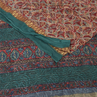 Sanskriti Vintage Sarees Green/Blue Blend Georgette Printed Sari 5yd CraftSustainable Fabric