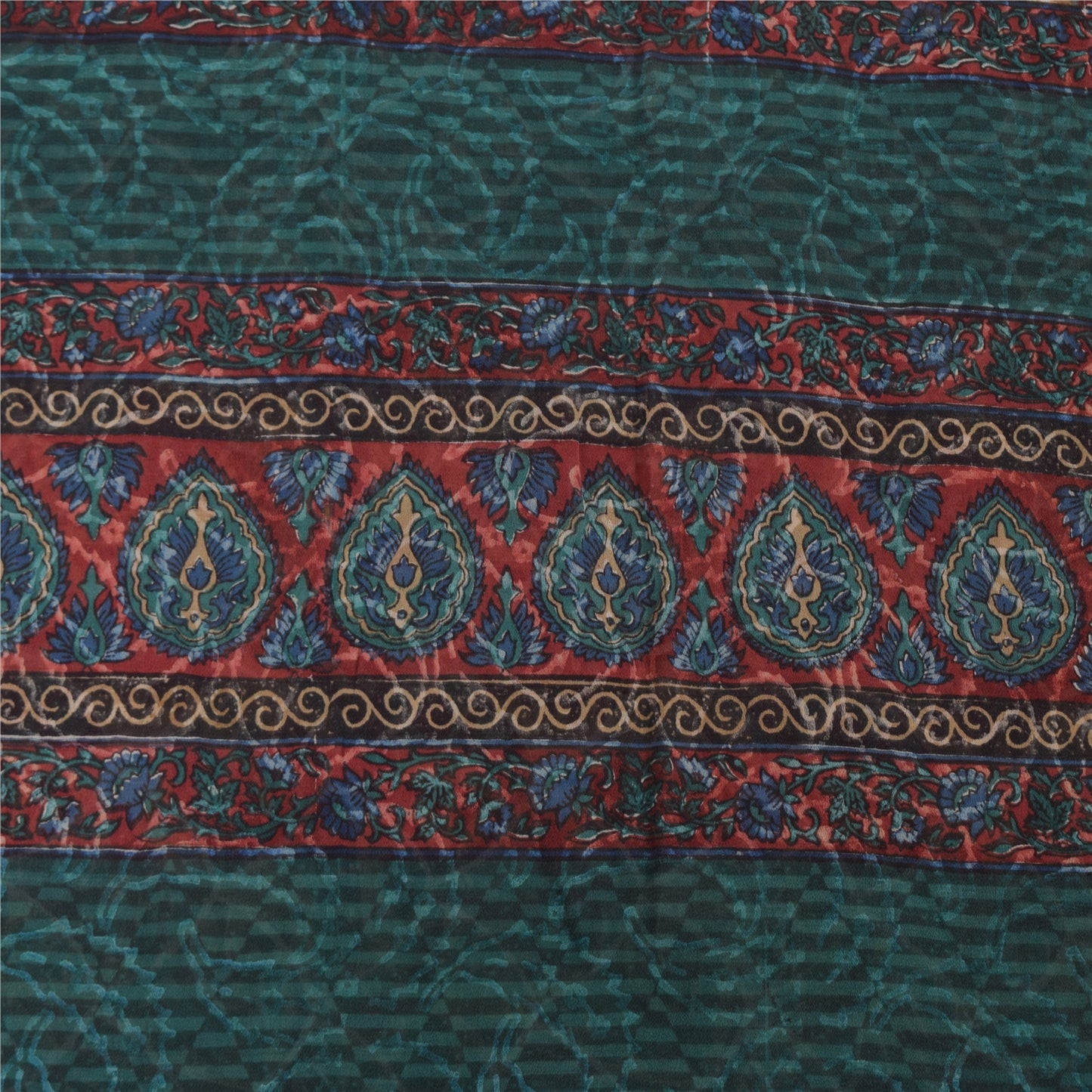 Sanskriti Vintage Sarees Green/Blue Blend Georgette Printed Sari 5yd CraftSustainable Fabric