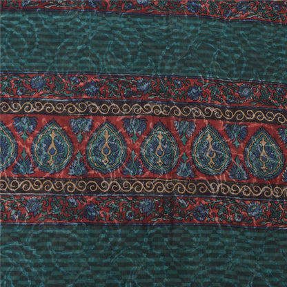 Sanskriti Vintage Sarees Green/Blue Blend Georgette Printed Sari 5yd CraftSustainable Fabric
