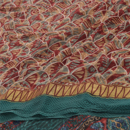 Sanskriti Vintage Sarees Green/Blue Blend Georgette Printed Sari 5yd CraftSustainable Fabric