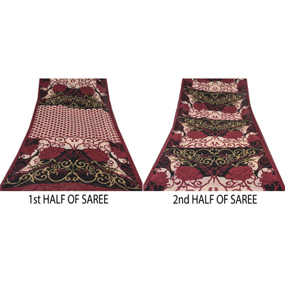 Sanskriti Vintage Sarees Red/Black Pure Georgette Silk Printed Sari 5yd Sustainable Fabric