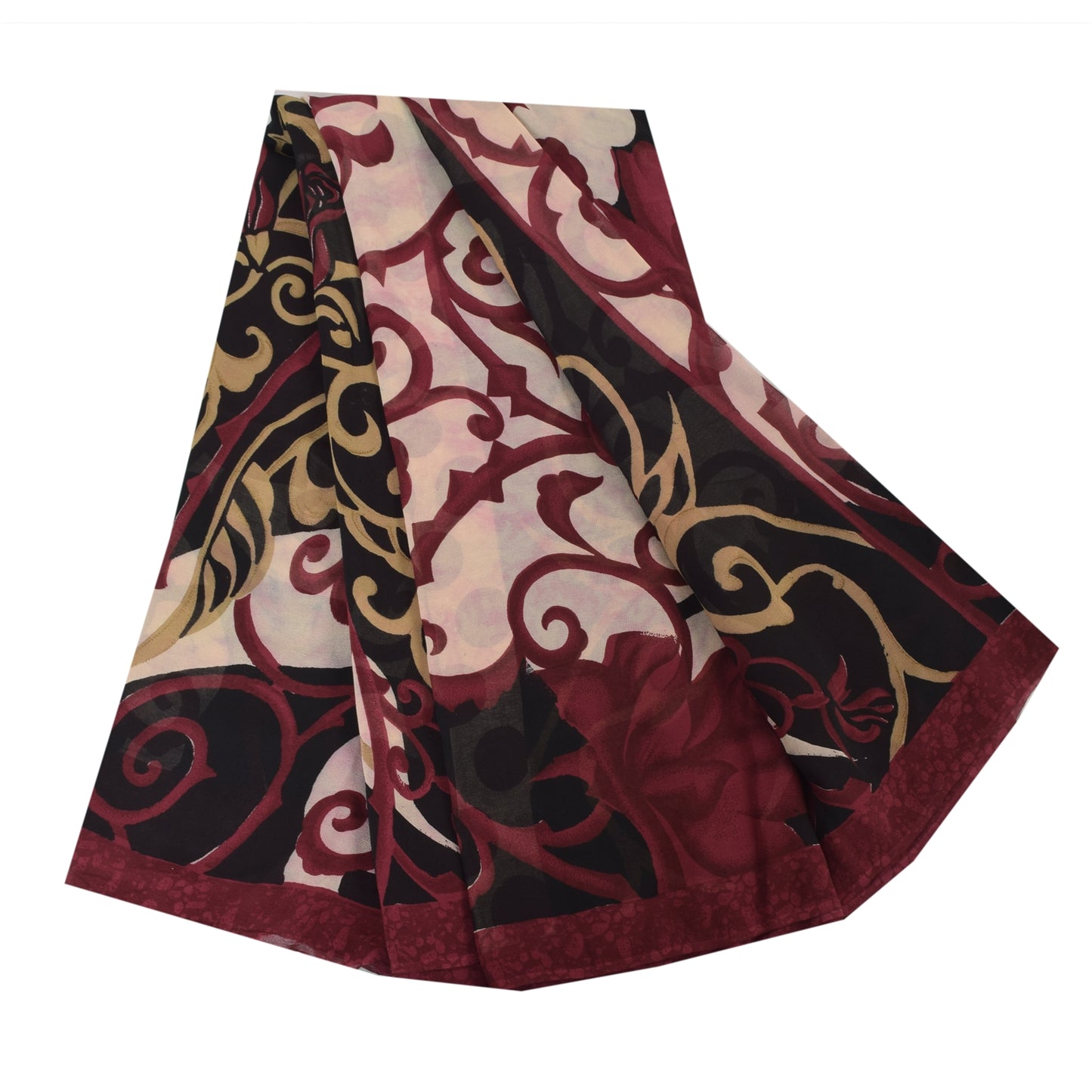 Sanskriti Vintage Sarees Red/Black Pure Georgette Silk Printed Sari 5yd Sustainable Fabric