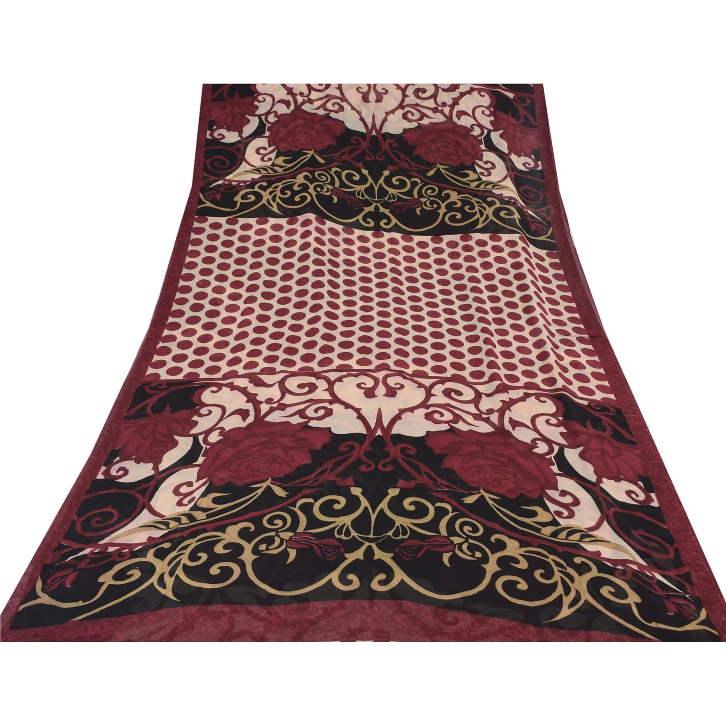 Sanskriti Vintage Sarees Red/Black Pure Georgette Silk Printed Sari 5yd Sustainable Fabric