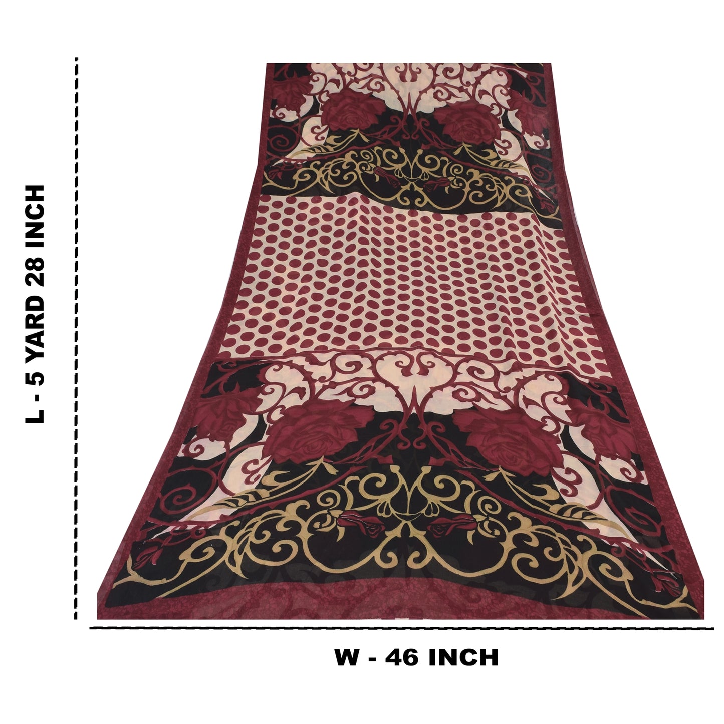 Sanskriti Vintage Sarees Red/Black Pure Georgette Silk Printed Sari 5yd Sustainable Fabric