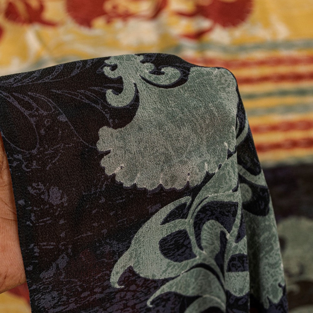 Sanskriti Vintage Sarier Beige Ren Georgette Silke Trykt Sari 5yd Håndværk Bæredygtigt Stoff