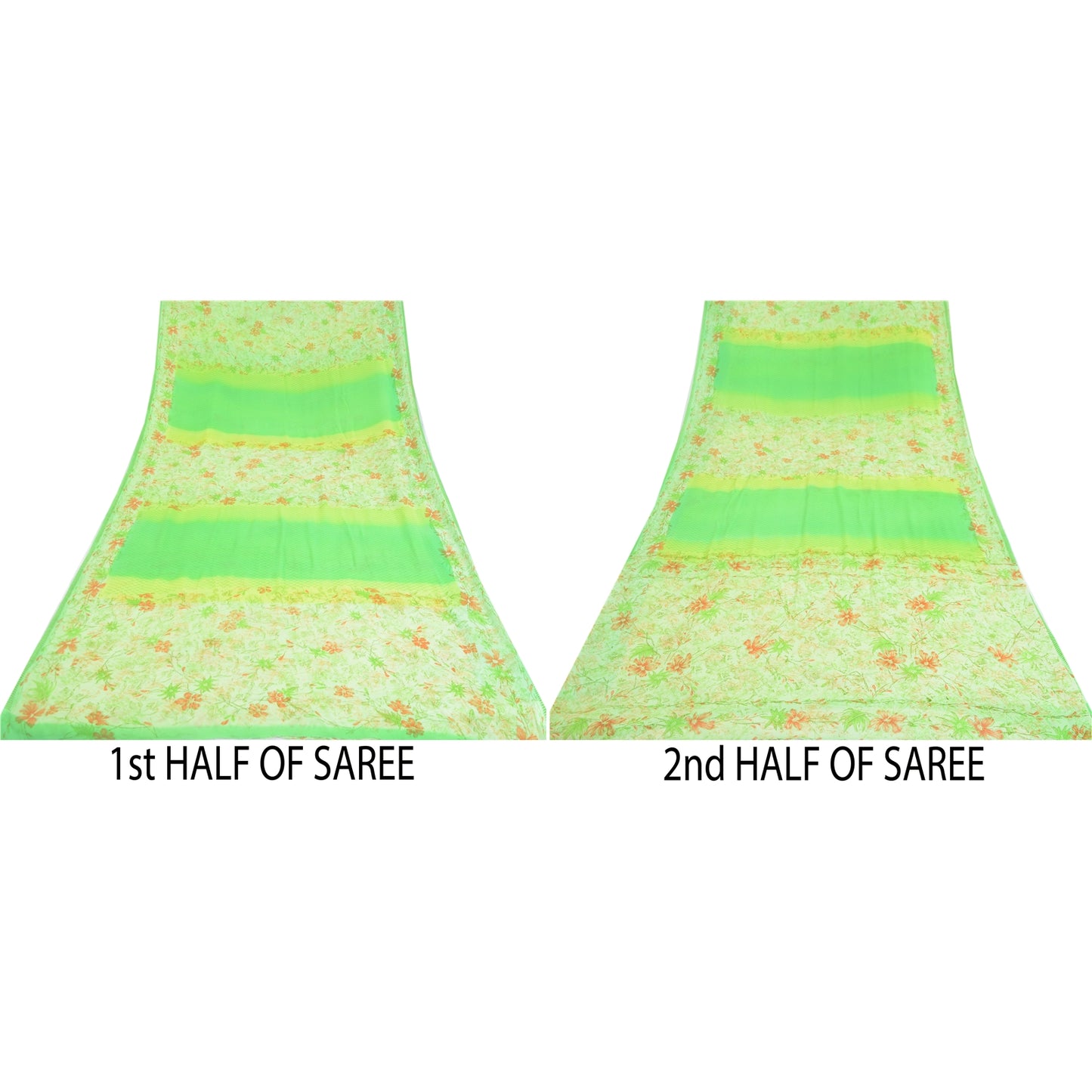 Sanskriti Vintage Sarees Green Pure Georgette Silk Printed Sari 5yd Craft Sustainable Fabric