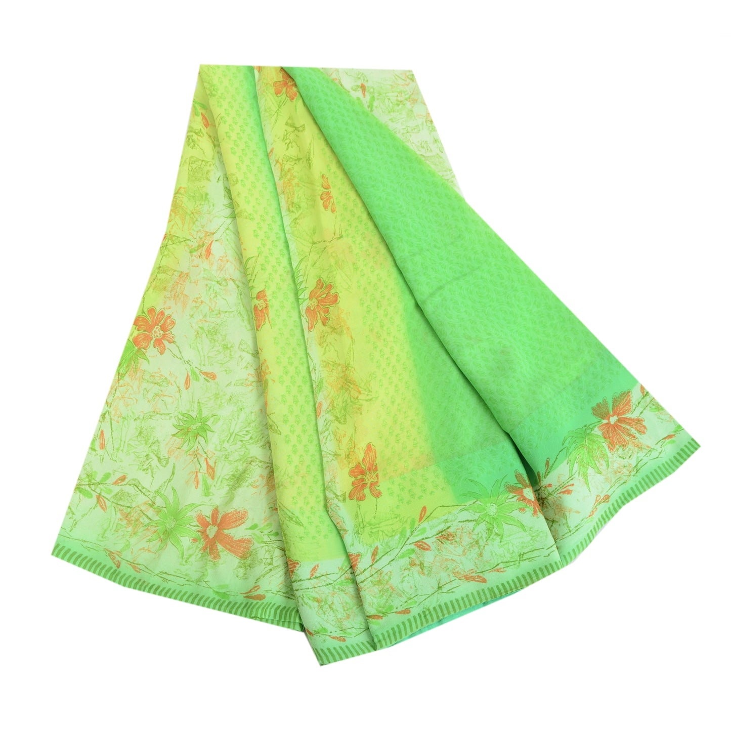 Sanskriti Vintage Sarees Green Pure Georgette Silk Printed Sari 5yd Craft Sustainable Fabric