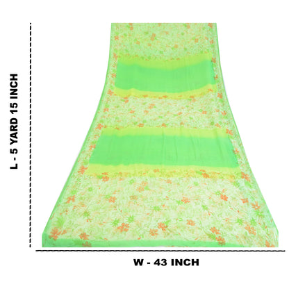 Sanskriti Vintage Sarees Green Pure Georgette Silk Printed Sari 5yd Craft Sustainable Fabric