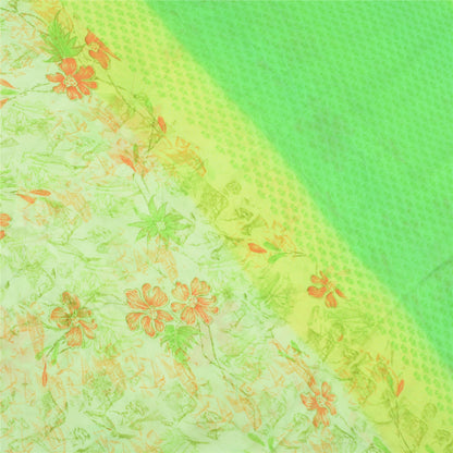 Sanskriti Vintage Sarees Green Pure Georgette Silk Printed Sari 5yd Craft Sustainable Fabric