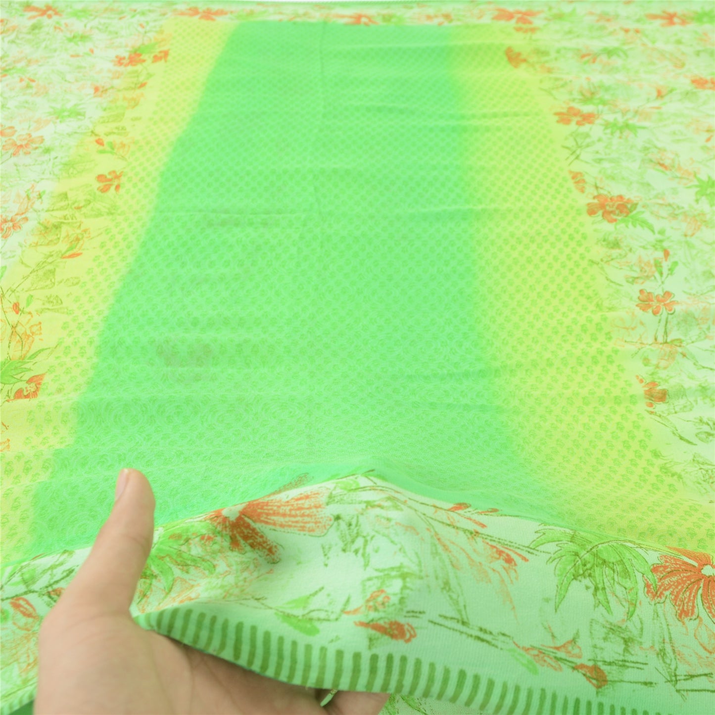 Sanskriti Vintage Sarees Green Pure Georgette Silk Printed Sari 5yd Craft Sustainable Fabric