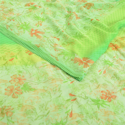 Sanskriti Vintage Sarees Green Pure Georgette Silk Printed Sari 5yd Craft Sustainable Fabric