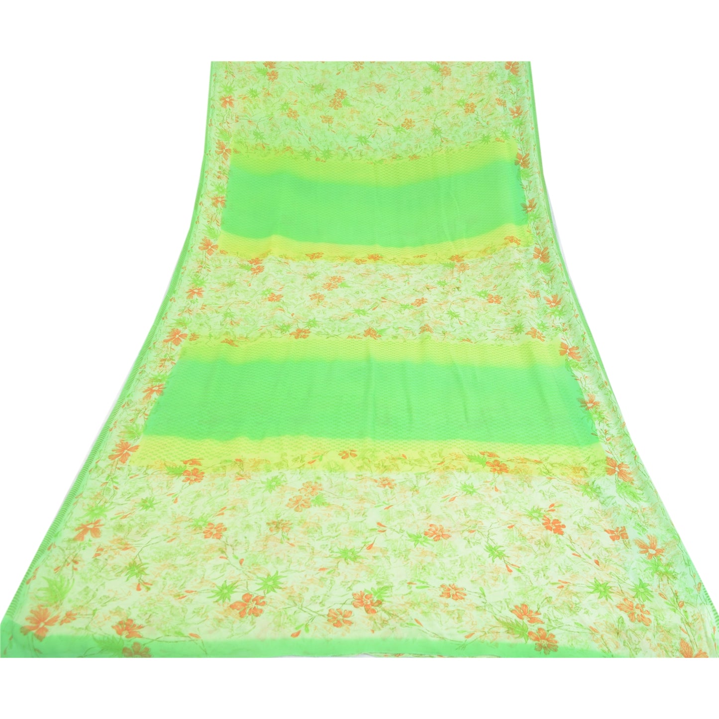 Sanskriti Vintage Sarees Green Pure Georgette Silk Printed Sari 5yd Craft Sustainable Fabric