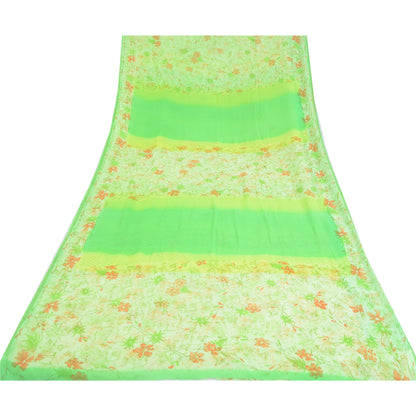 Sanskriti Vintage Sarees Green Pure Georgette Silk Printed Sari 5yd Craft Sustainable Fabric