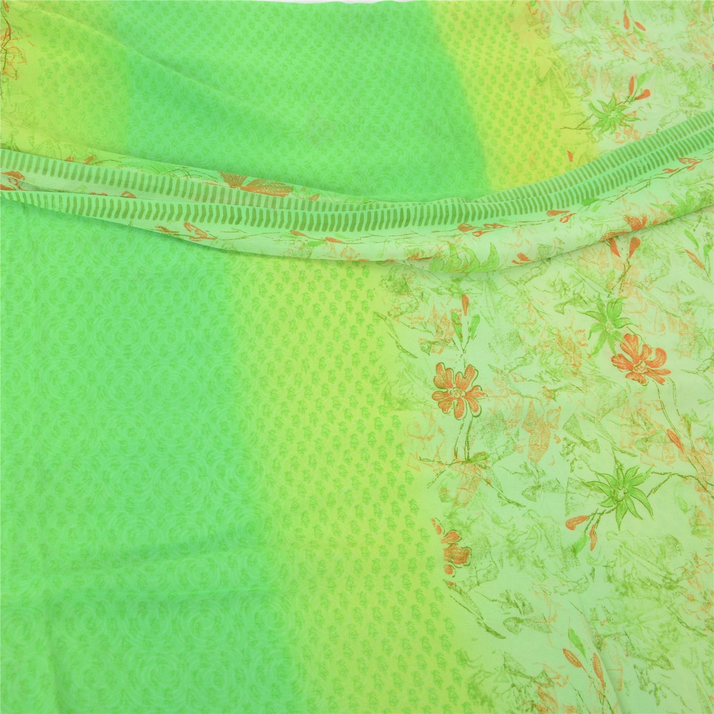 Sanskriti Vintage Sarees Green Pure Georgette Silk Printed Sari 5yd Craft Sustainable Fabric