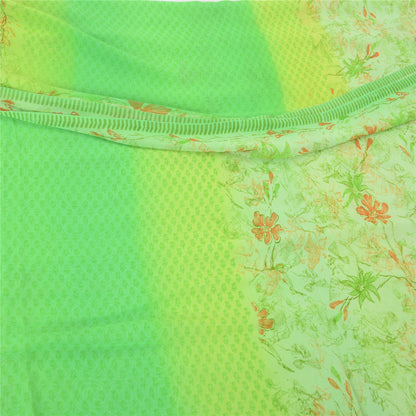 Sanskriti Vintage Sarees Green Pure Georgette Silk Printed Sari 5yd Craft Sustainable Fabric