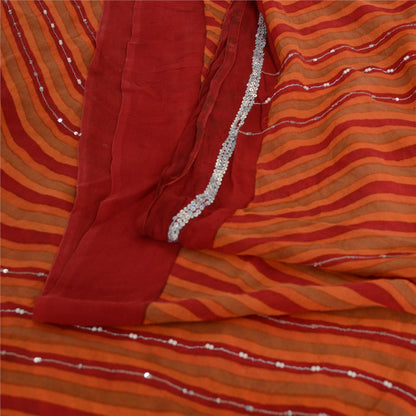 Sanskriti Vintage Sarees Pure Georgette Printed Hand Beaded Sari Craft Sustainable Fabric