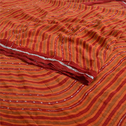 Sanskriti Vintage Sarees Pure Georgette Printed Hand Beaded Sari Craft Sustainable Fabric