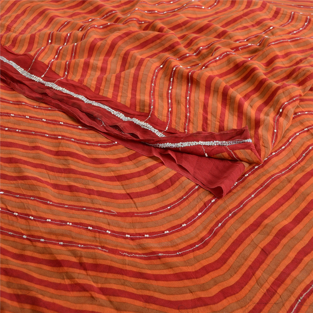 Sanskriti Vintage Sarees Pure Georgette Printed Hand Beaded Sari Craft Sustainable Fabric