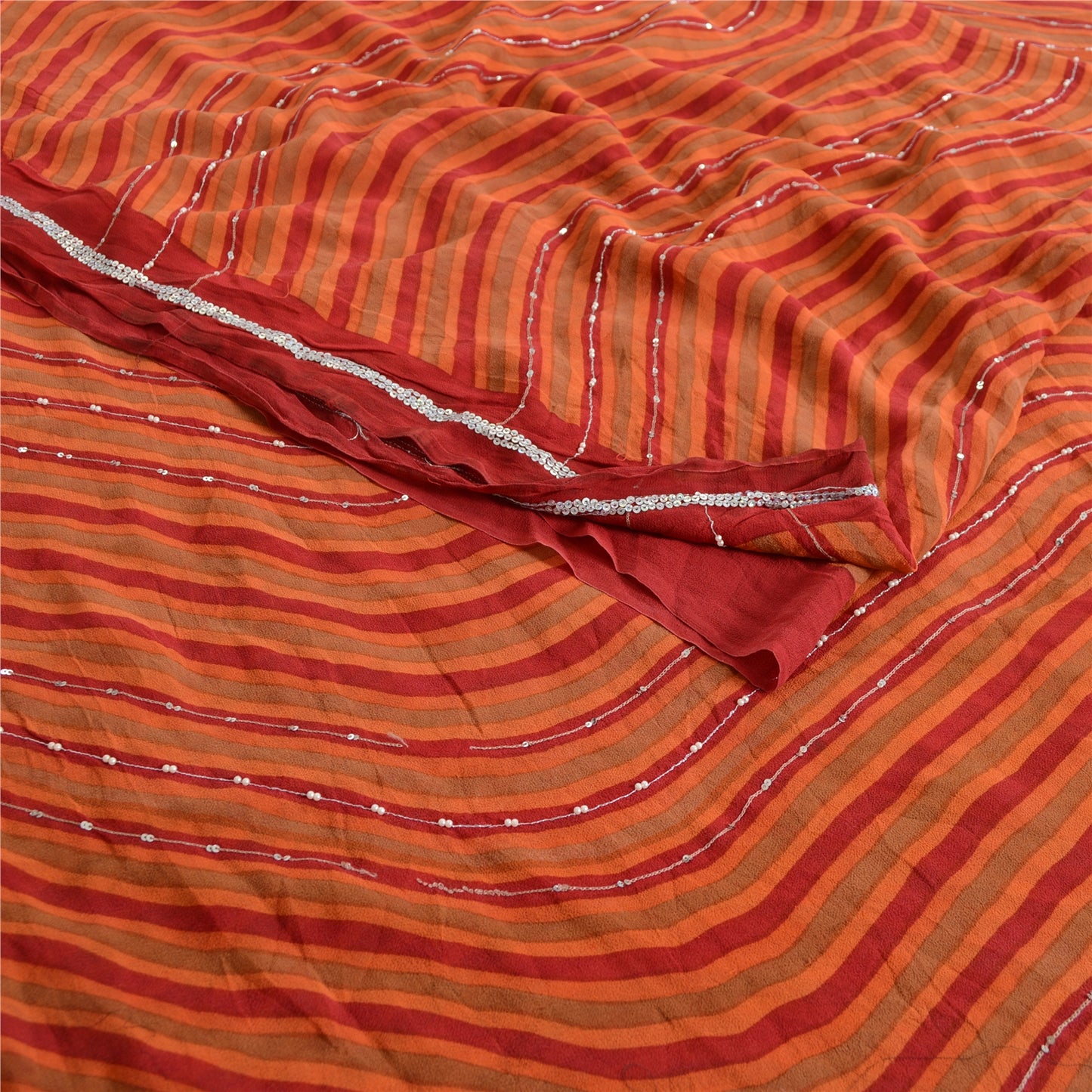 Sanskriti Vintage Sarees Pure Georgette Printed Hand Beaded Sari Craft Sustainable Fabric