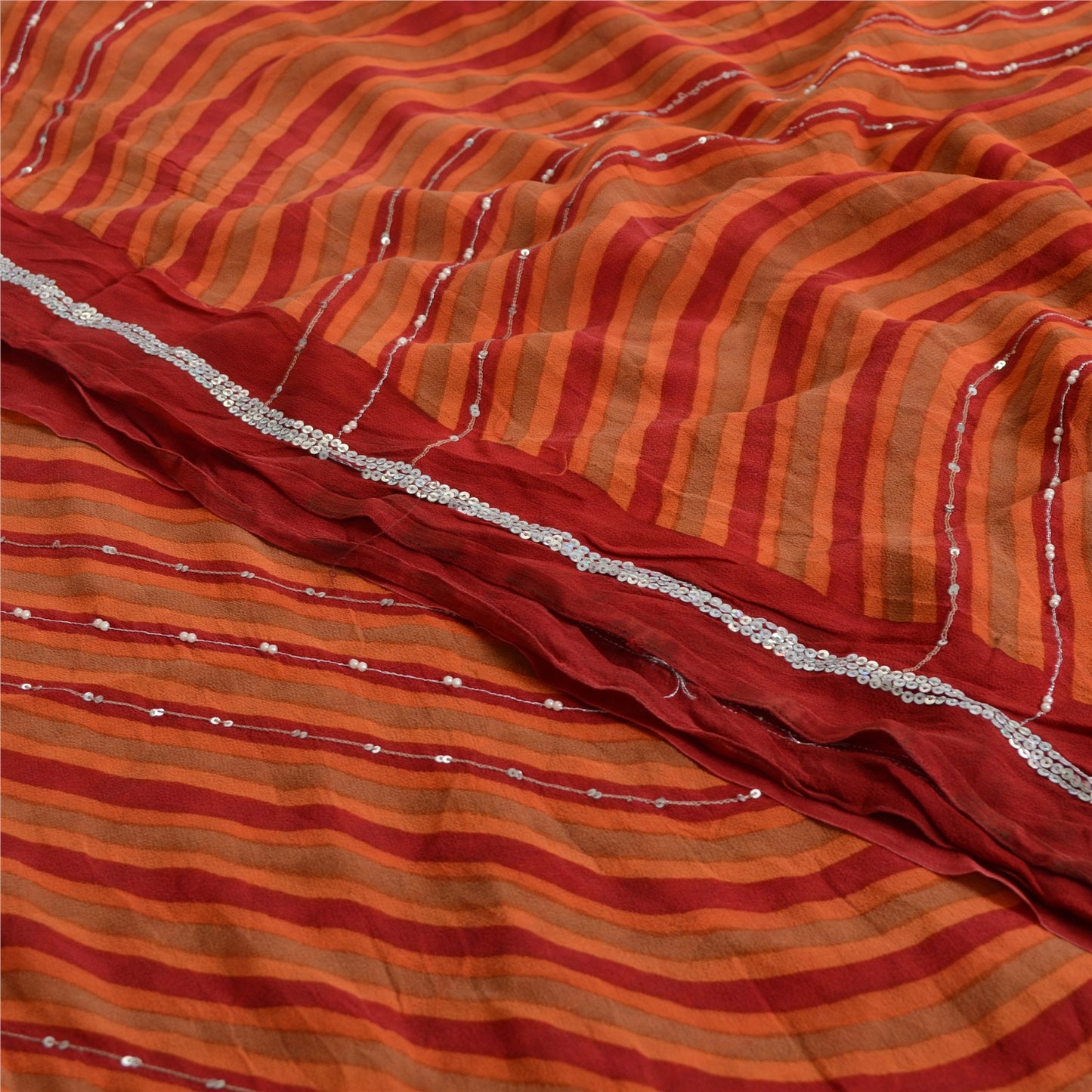 Sanskriti Vintage Sarees Pure Georgette Printed Hand Beaded Sari Craft Sustainable Fabric