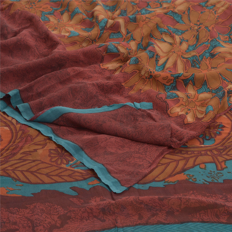 Sanskriti Vintage Sarees Multi Pure Georgette Silk Printed Sari 5yd Craft Sustainable Fabric