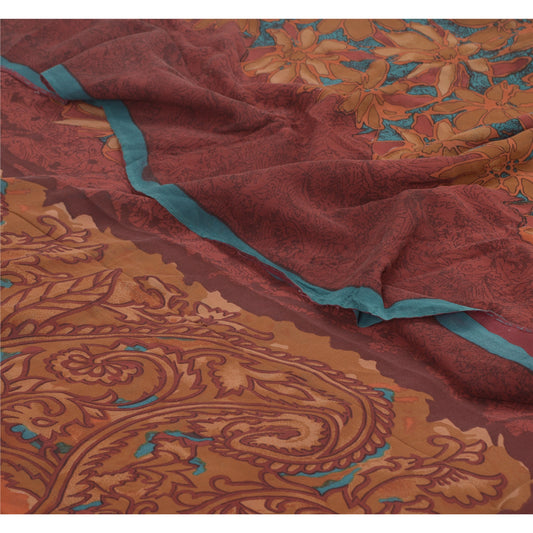 Sanskriti Vintage Sarees Multi Pure Georgette Silk Printed Sari 5yd Craft Sustainable Fabric