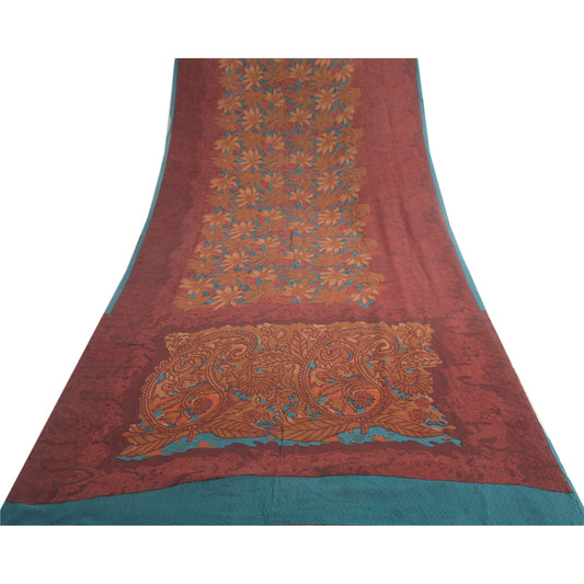 Sanskriti Vintage Sarees Multi Pure Georgette Silk Printed Sari 5yd Craft Sustainable Fabric