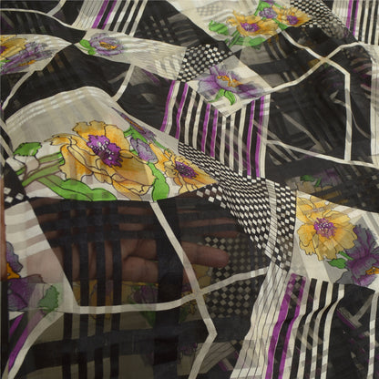 Сари Sanskriti Vintage, черное, чистый шелк, жоржет, напечатанное сари, 5 ярдов, ткань для рукоделия, устойчивая к истиранию