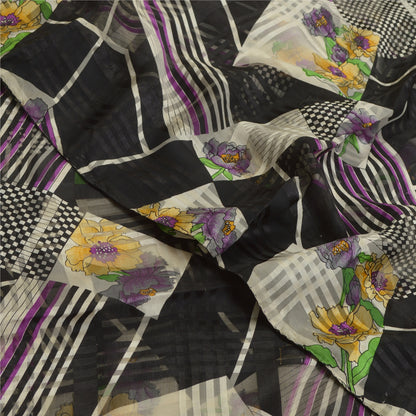 Сари Sanskriti Vintage, черное, чистый шелк, жоржет, напечатанное сари, 5 ярдов, ткань для рукоделия, устойчивая к истиранию