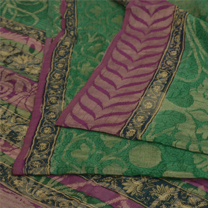 Sanskriti Vintage Sarees Green Pure Georgette Silk Woven Printed Sari 5yd Sustainable Fabric