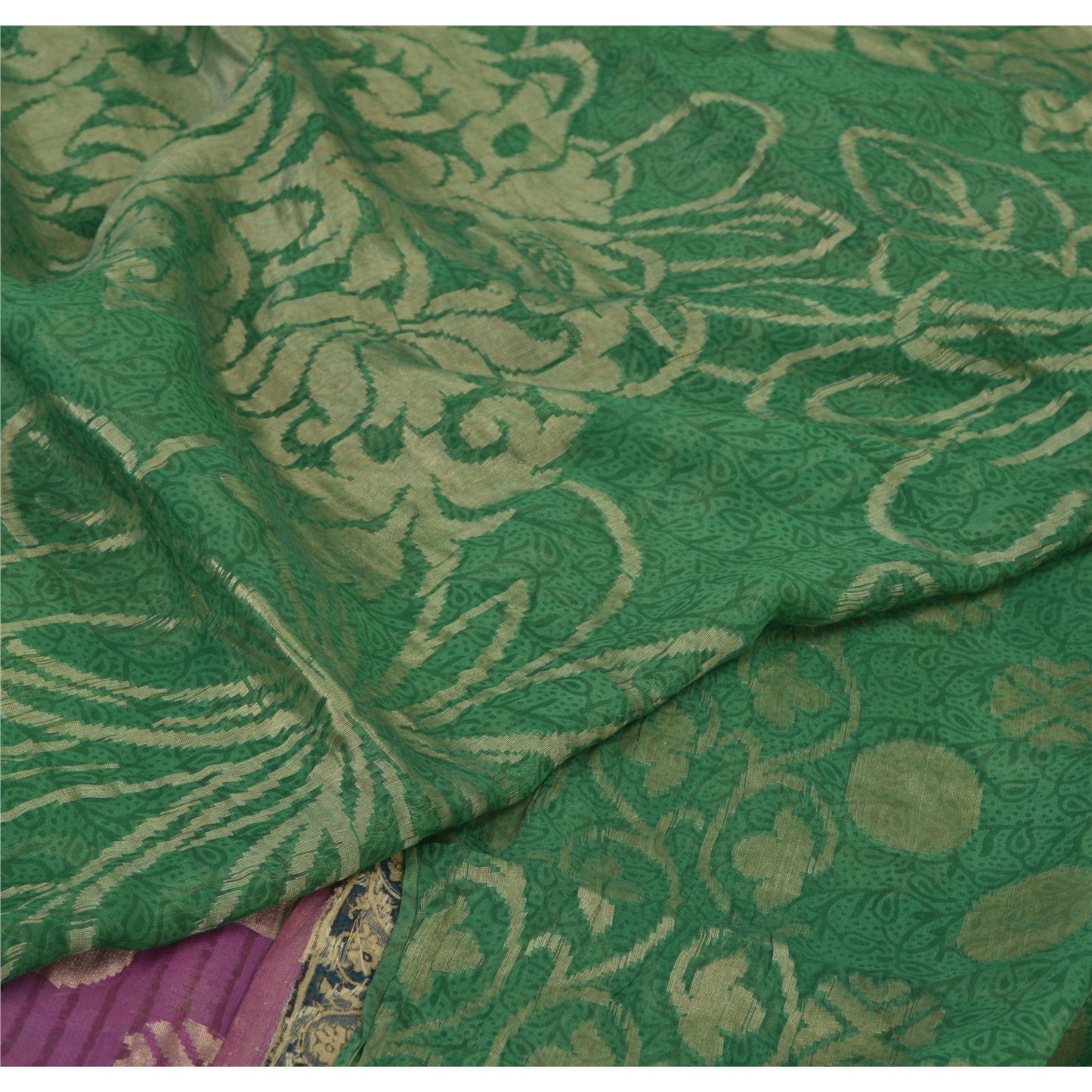 Sanskriti Vintage Sarees Green Pure Georgette Silk Woven Printed Sari 5yd Sustainable Fabric