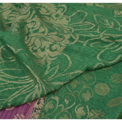 Sanskriti Vintage Sarees Green Pure Georgette Silk Woven Printed Sari 5yd Sustainable Fabric
