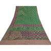 Sanskriti Vintage Sarees Green Pure Georgette Silk Woven Printed Sari 5yd Sustainable Fabric
