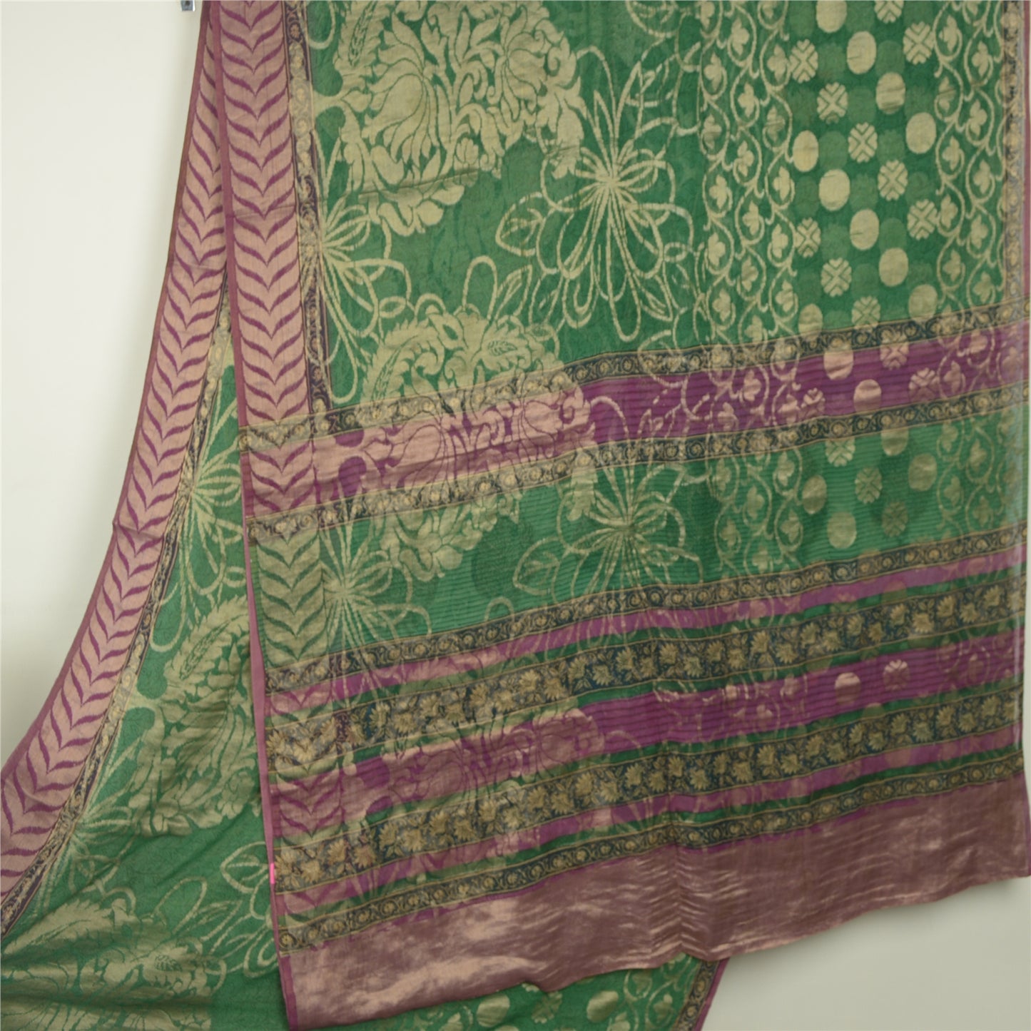 Sanskriti Vintage Sarees Green Pure Georgette Silk Woven Printed Sari 5yd Sustainable Fabric